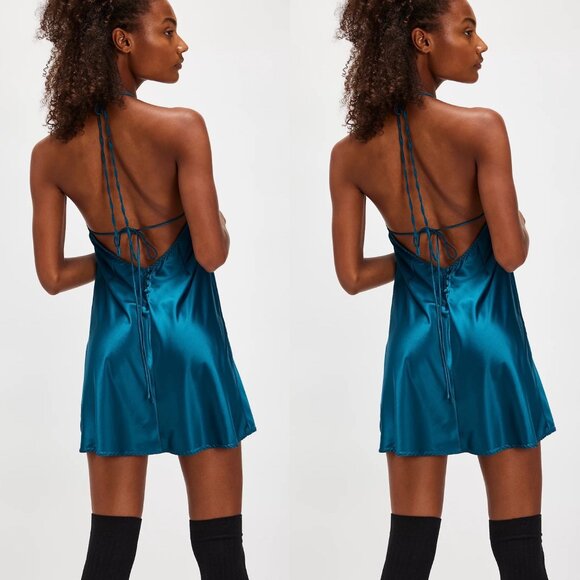 Free People Friday Fever Mini Slip in Crystal Teal Large NWT - Picture 2 of 7